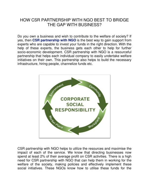 HOW CSR PARTNERSHIP WITH NGO BEST TO BRIDGE THE GAP WITH BUSINESS?