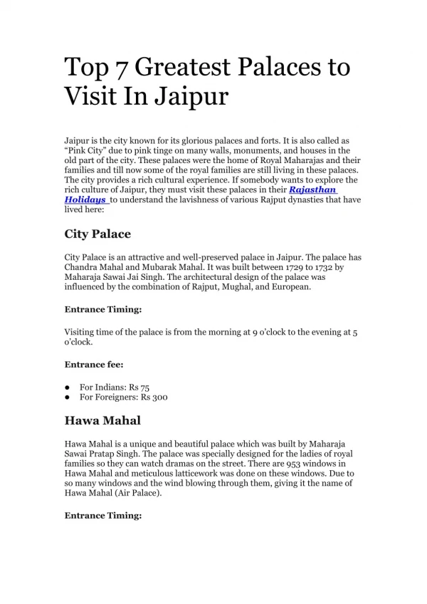 Top 7 Greatest places to visit in jaipur