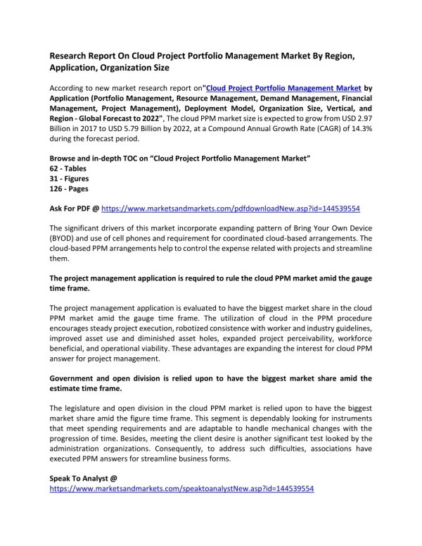 Research Report On Cloud Project Portfolio Management Market By Region, Application, Organization Size