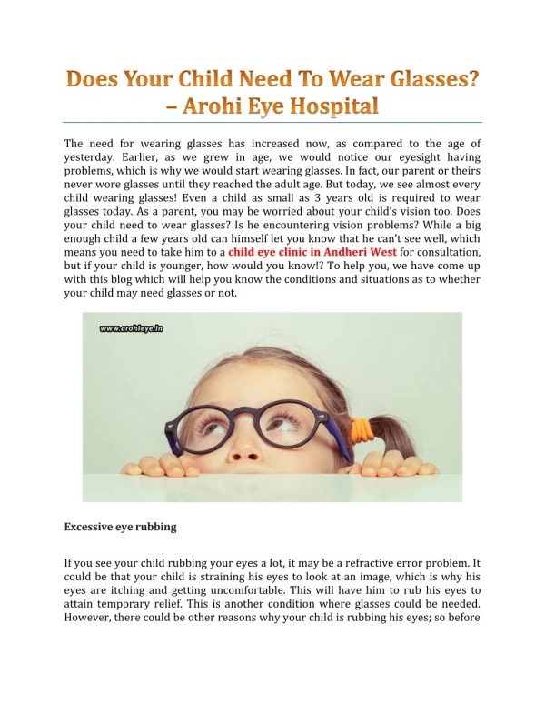 Does Your Child Need To Wear Glasses? - Arohi Eye Hospital