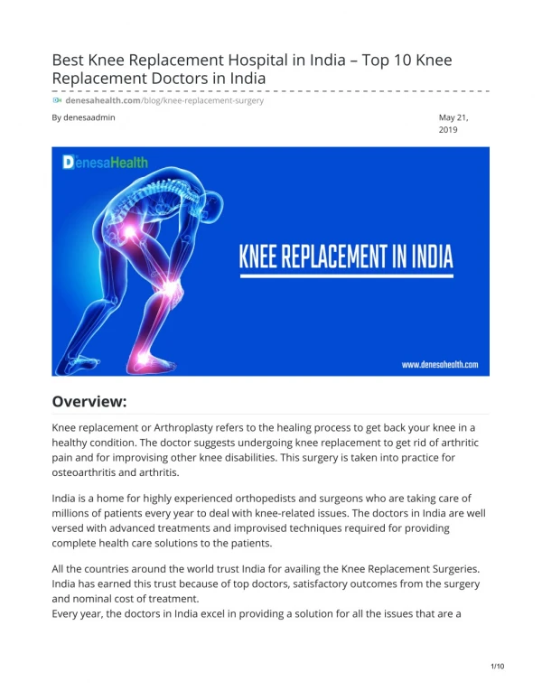 Best Knee Replacement Hospital In India – Top 10 Knee Replacement Doctors In India