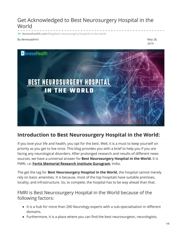 Get Acknowledged To Best Neurosurgery Hospital In The World