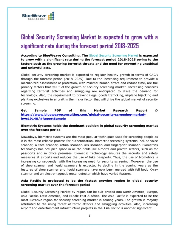 Global Security Screening Market forecast period 2018-2025