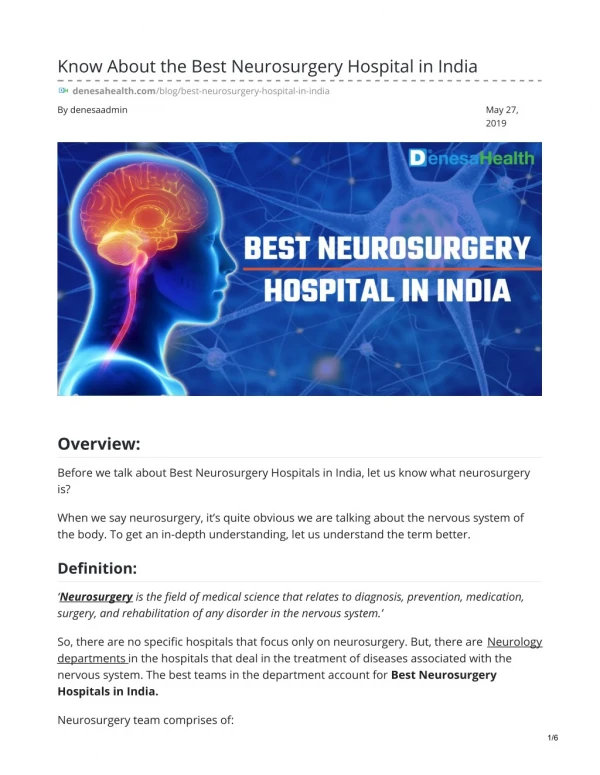 Know about the best neurosurgery hospital in india
