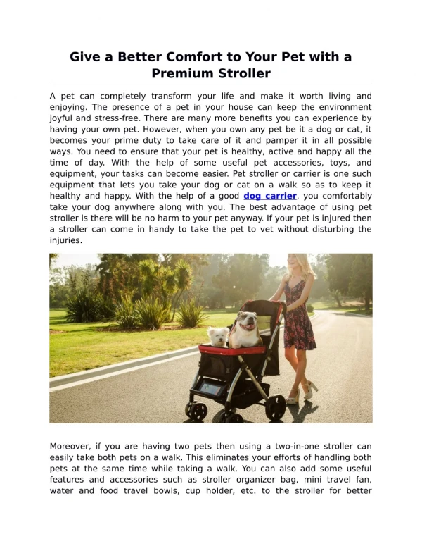 Give a Better Comfort to Your Pet with a Premium Stroller