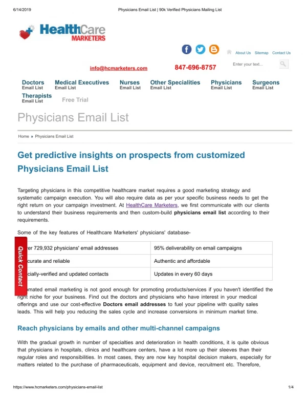 Top Rated Physicians Email List form Healthcare Marketers in USA