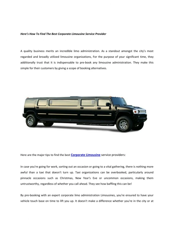 Find The Best Corporate Limousine Service Provider