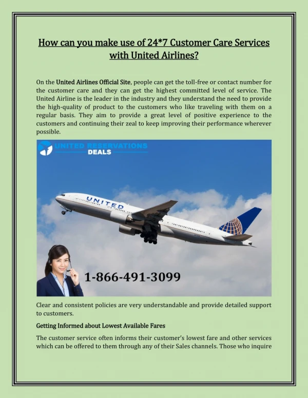 How Can You Make Use of 24*7 Customer Care Services with United Airlines?