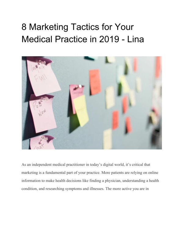 8 Marketing Tactics for Your Medical Practice in 2019 - Lina