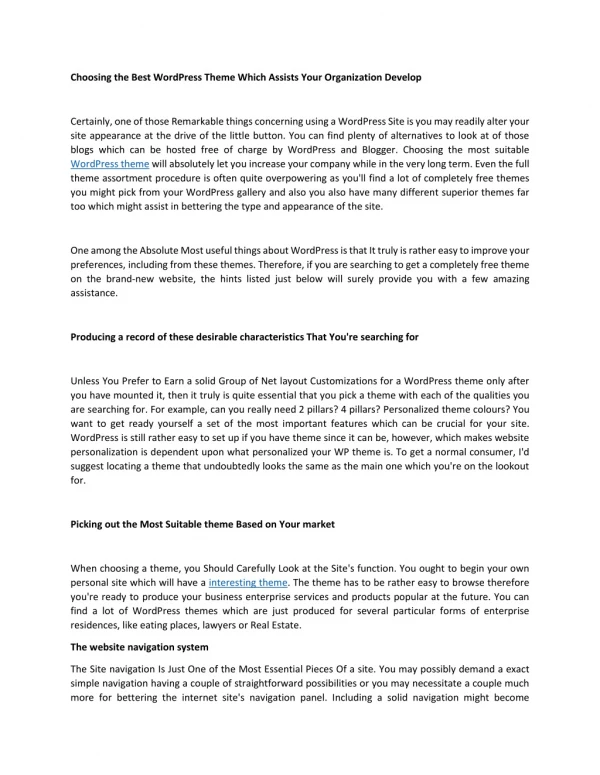 Choosing the Best WordPress Theme Which Assists Your Organization Develop