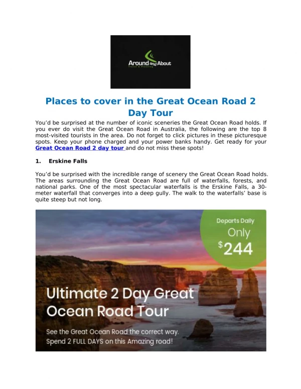 Places to cover in the Great Ocean Road 2 Day Tour