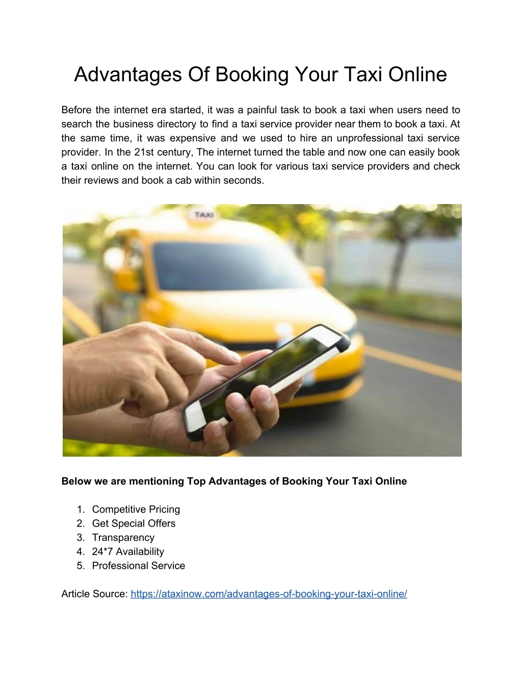 advantages of booking your taxi online