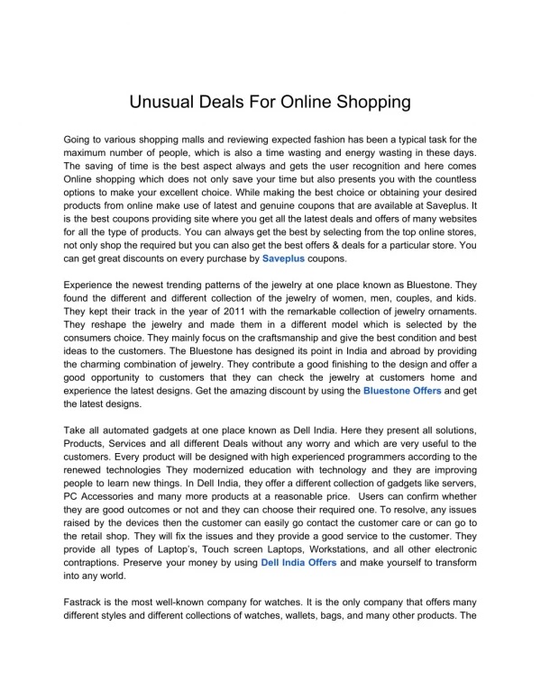 Unusual Deals For Online Shopping