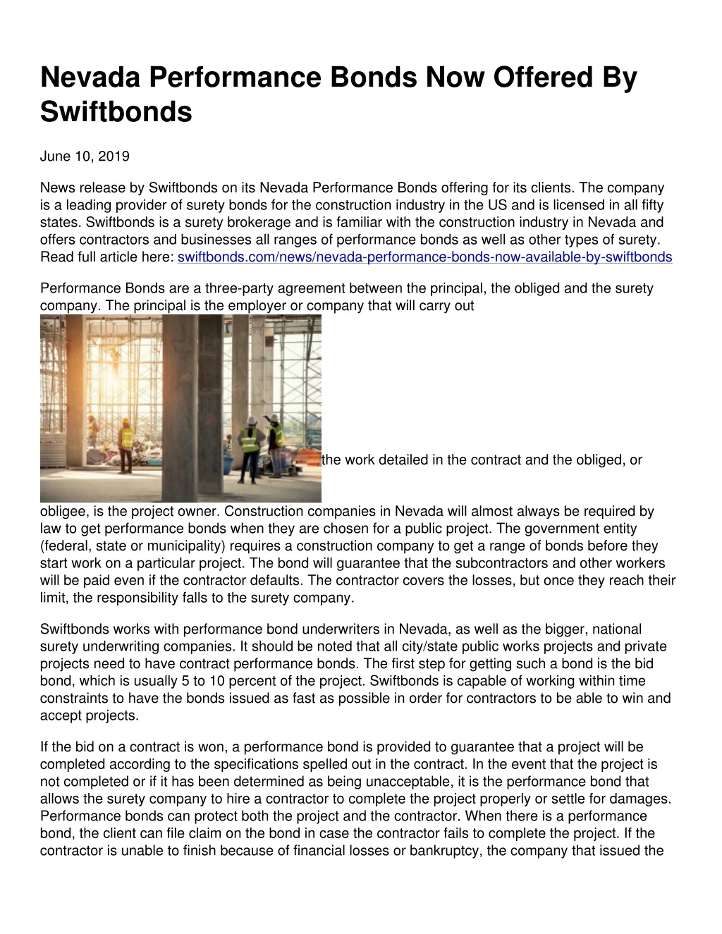 nevada performance bonds now offered by swiftbonds