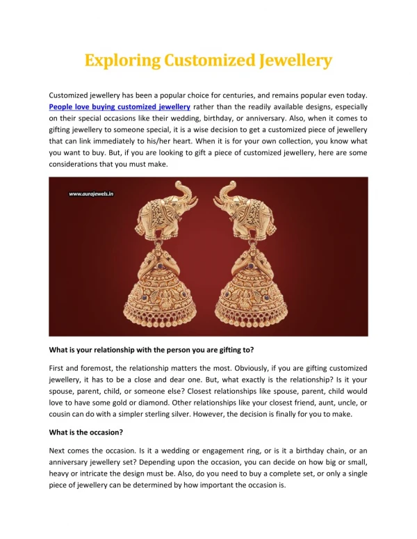 Exploring Customized Jewellery - Aura Jewels