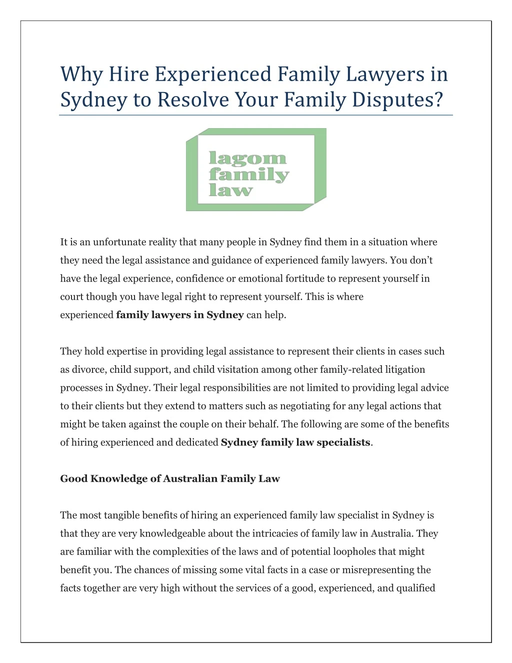 why hire experienced family lawyers in sydney