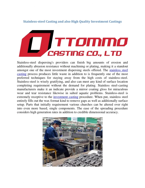 Stainless-steel Casting and also High Quality Investment Castings