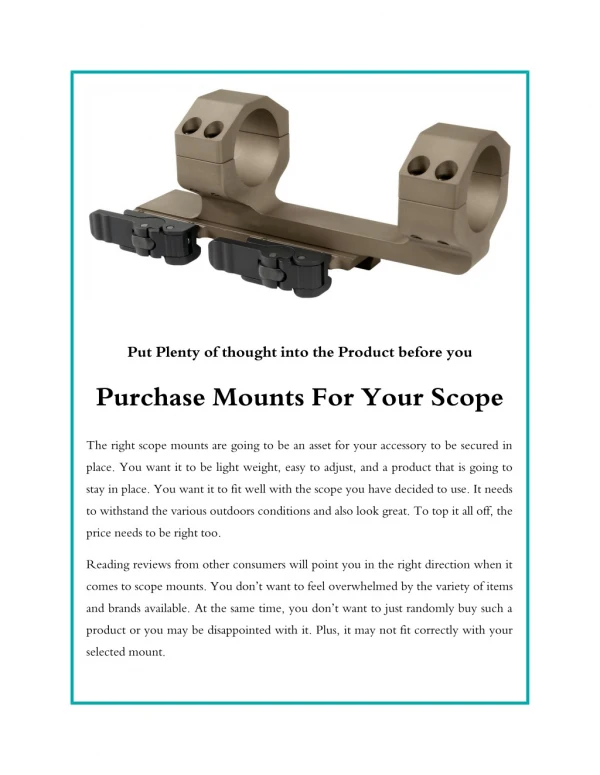Put Plenty of thought into the Product before you Purchase Mounts for your Scope
