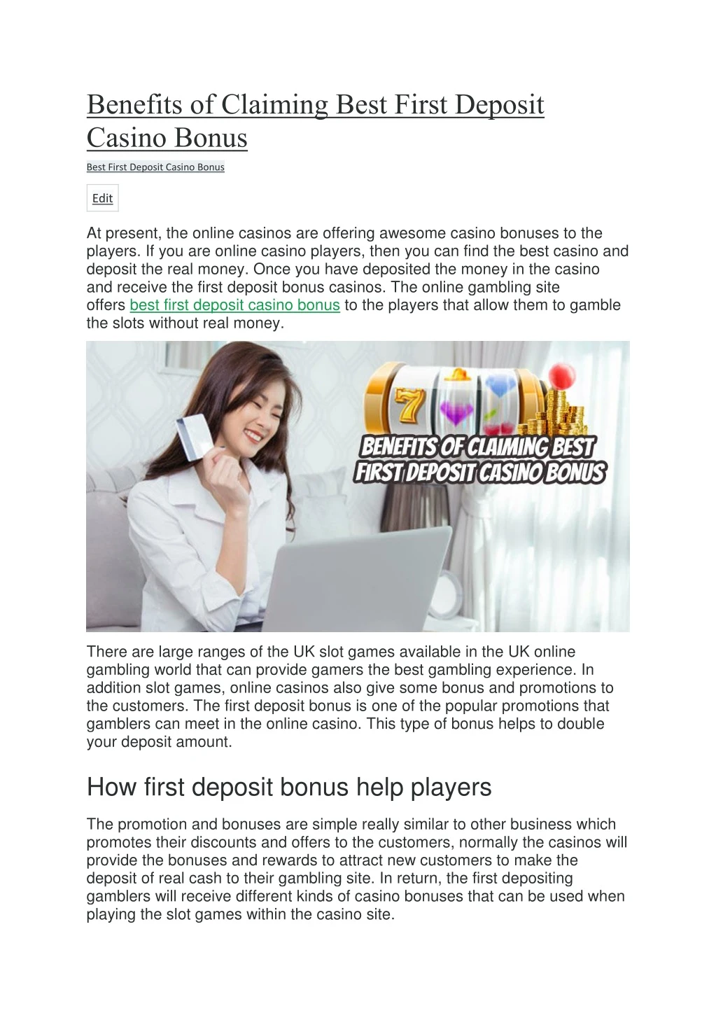 benefits of claiming best first deposit casino