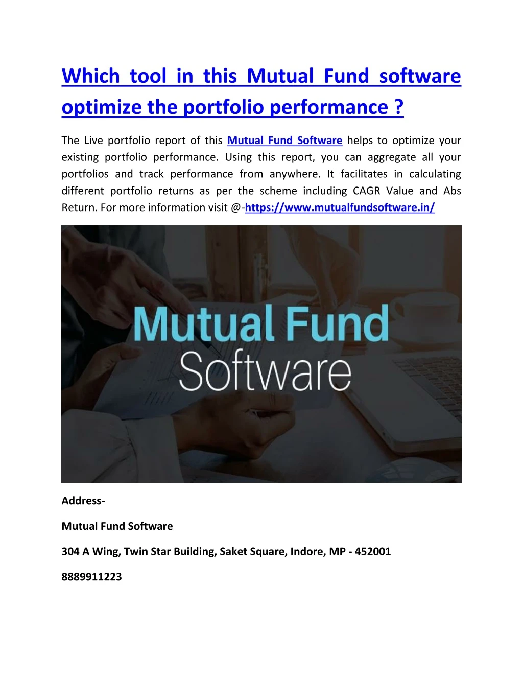 which tool in this mutual fund software optimize