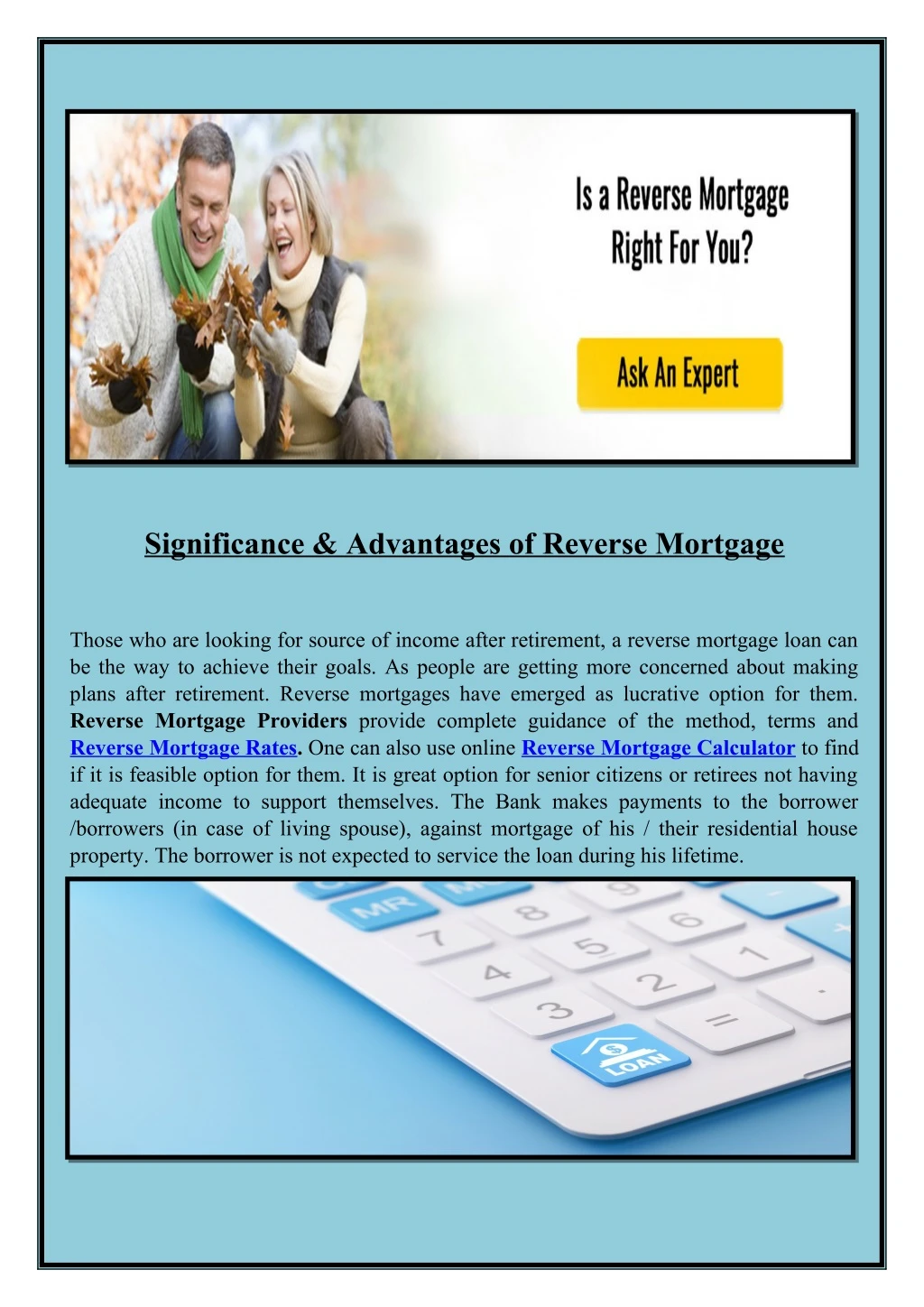 significance advantages of reverse mortgage