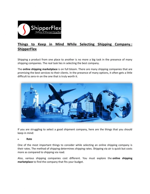 Things to Keep in Mind While Selecting Shipping Company.: ShipperFlex