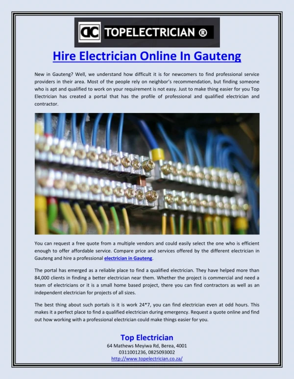 Hire Electrician Online In Gauteng