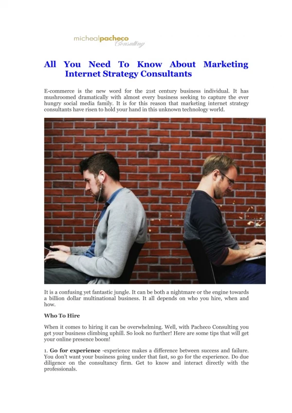 All You Need To Know About Marketing Internet Strategy Consultants