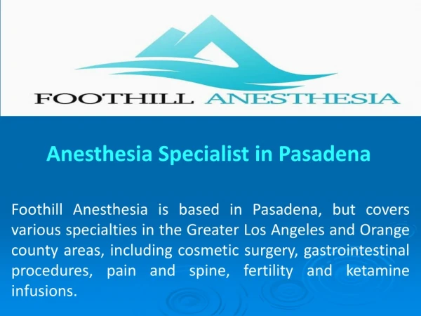 Anesthesia Specialist Pasadena