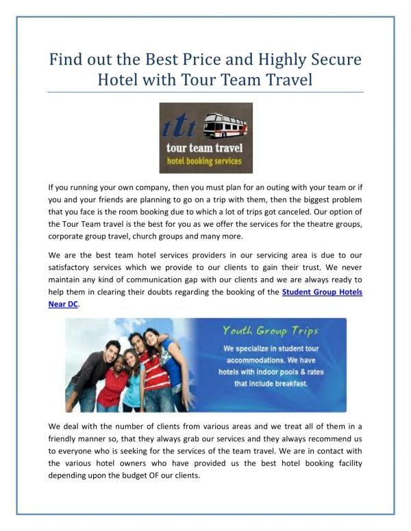 Find out the Best Price and Highly Secure Hotel with Tour Team Travel