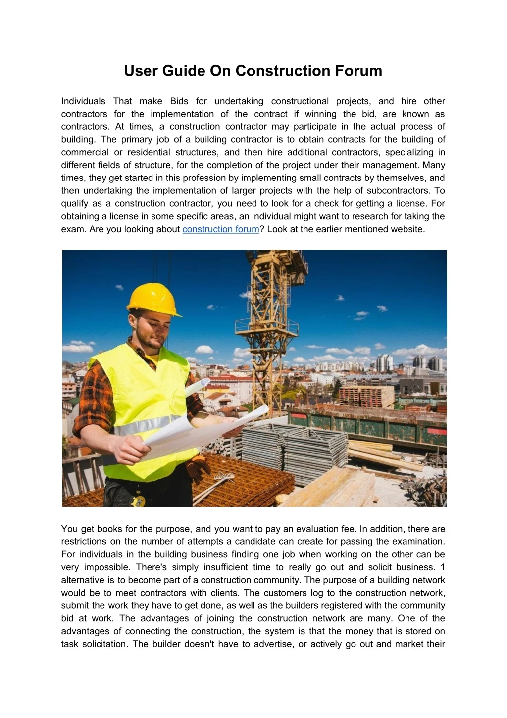 user guide on construction forum