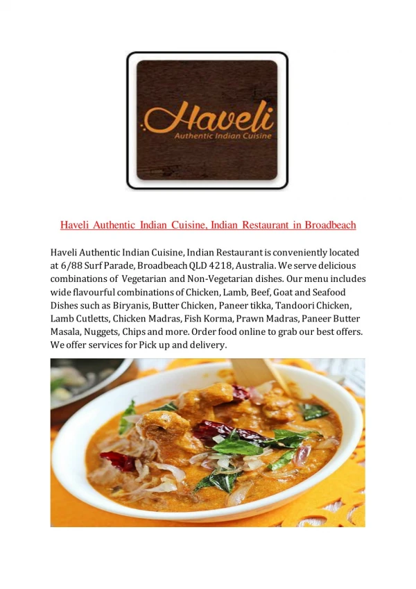 25% Off -Haveli Authentic Indian Cuisine-Broadbeach - Order Food Online