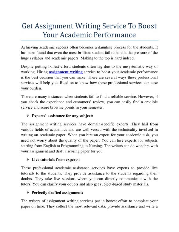 Assignment Writing Service To Boost Your Academic Performance