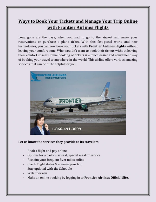 Ways to Book Your Tickets and Manage Your Trip Online with Frontier Airlines Flights