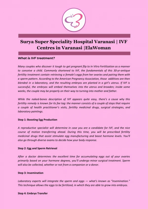 Surya Super Speciality Hospital Varanasi | IVF Centres in Varanasi |ElaWoman