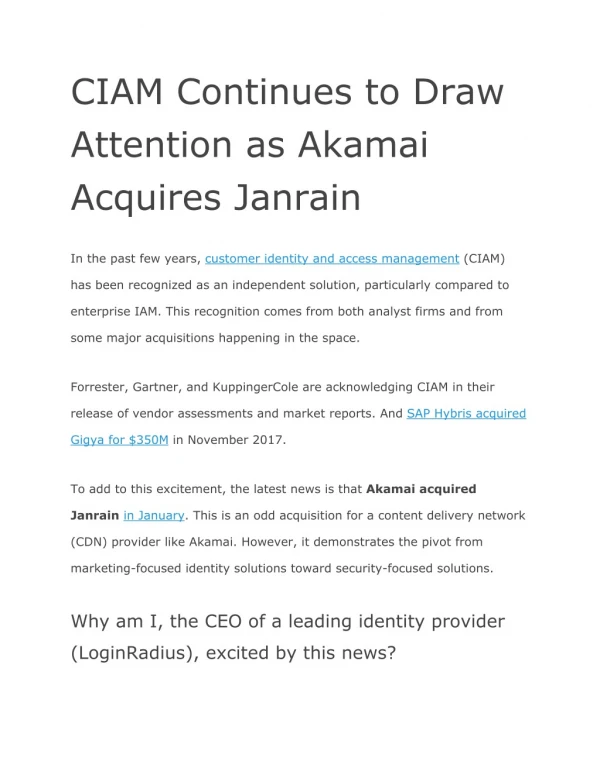 CIAM Continues to Draw Attention as Akamai Acquires Janrain