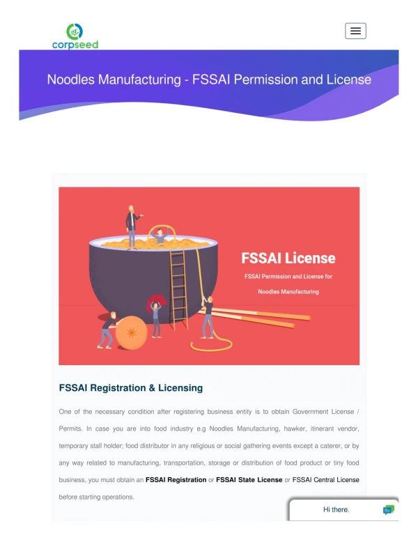 Noodles Manufacturing - FSSAI Permission and License