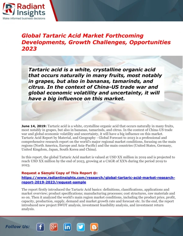 Tartaric Acid Market Latest Study, Research & Growth in near future 2023