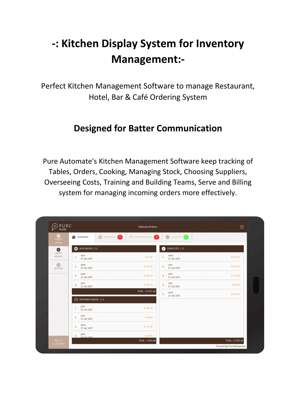 kitchen display system for inventory management