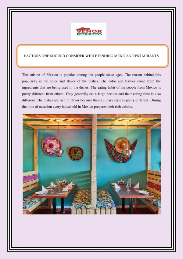 FACTORS ONE SHOULD CONSIDER WHILE FINDING MEXICAN RESTAURANTS