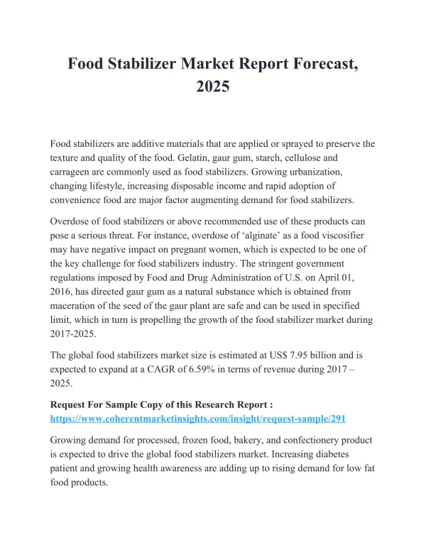 Food Stabilizer Market Report Forecast, 2025