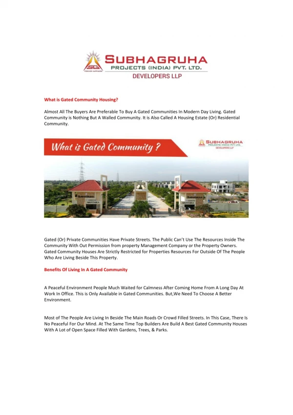 Gated Community Plots In Vizag | Subhagruha Projects