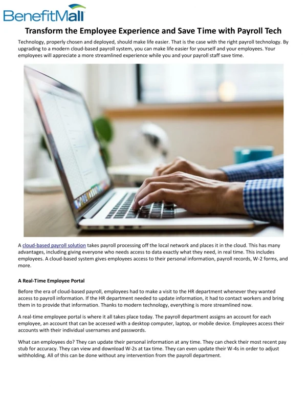 Transform the Employee Experience and Save Time with Payroll Tech