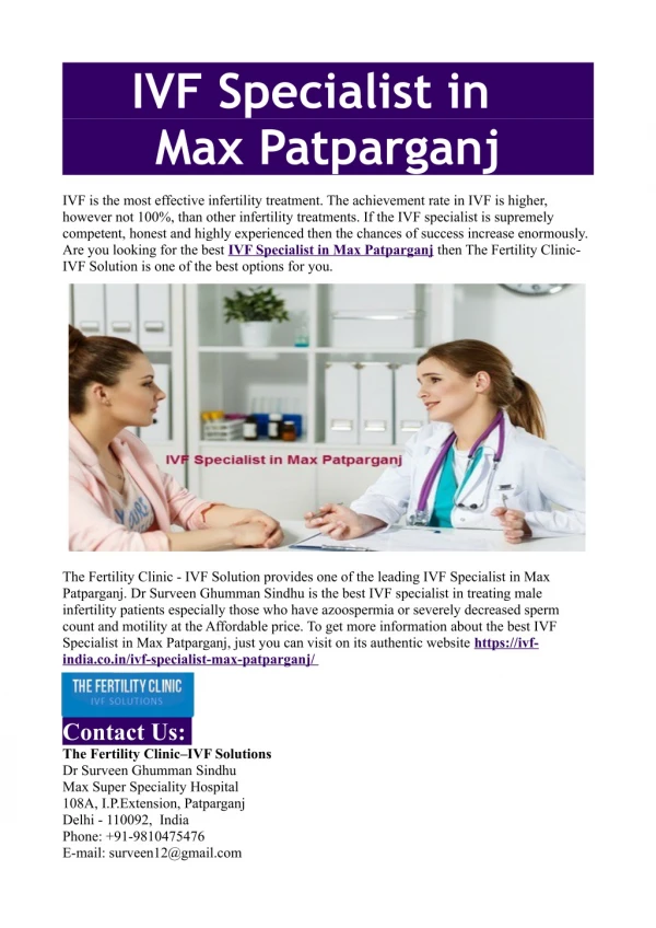 IVF Specialist in Max Patparganj