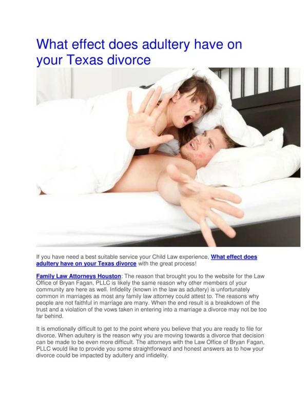 What effect does adultery have on your Texas divorce