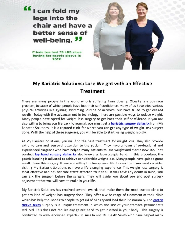 My Bariatric Solutions: Lose Weight with an Effective Treatment