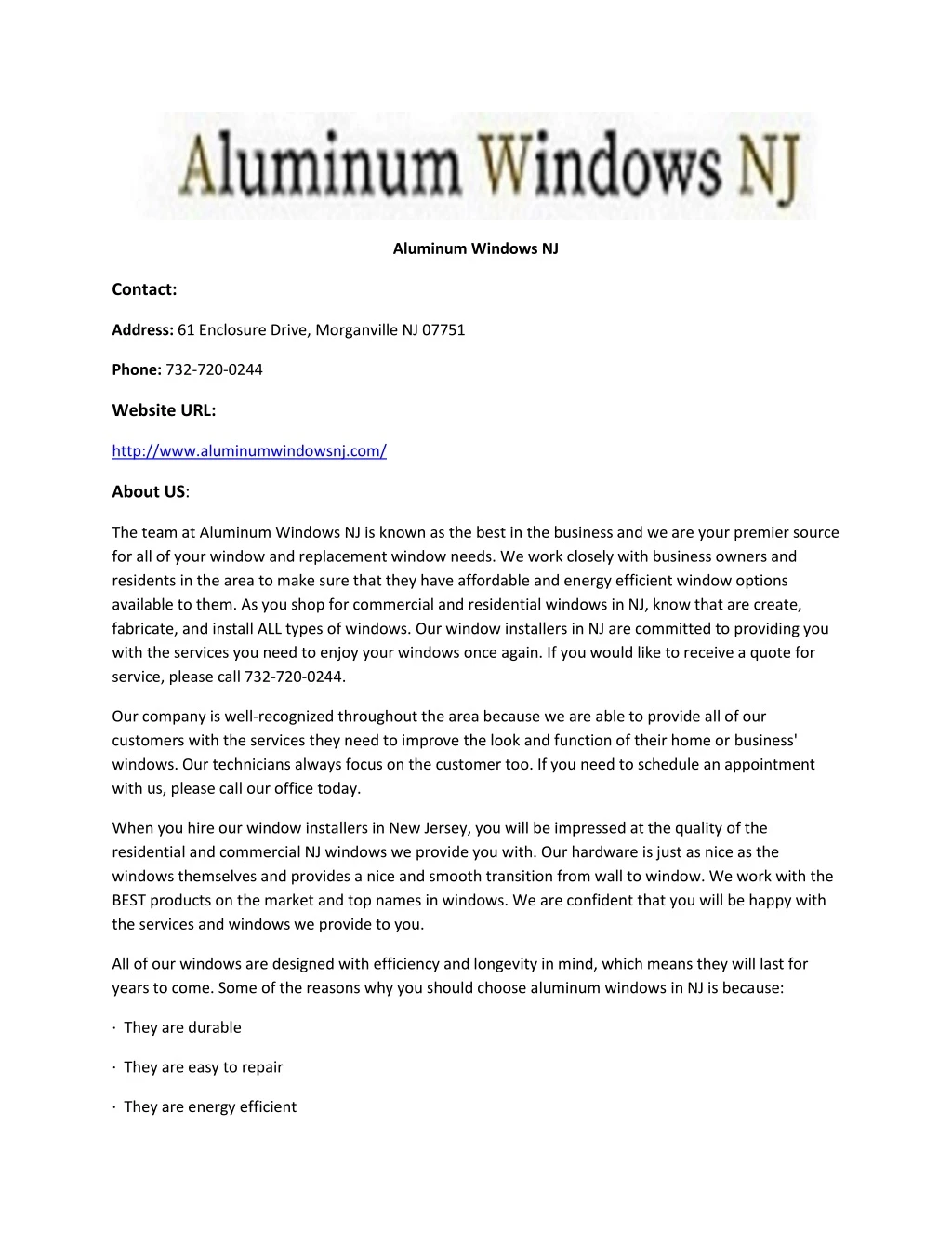 aluminum windows nj