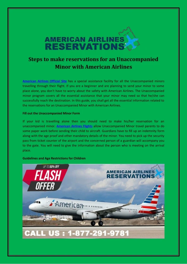 Steps to make reservations for an Unaccompanied Minor with American Airlines