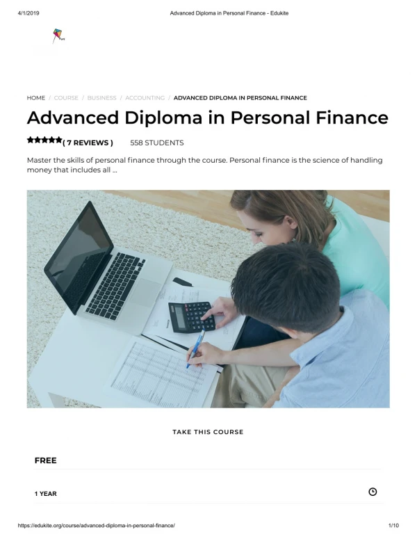 Advanced Diploma in Personal Finance - Edukite