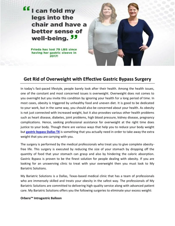 Get Rid of Overweight with Effective Gastric Bypass Surgery